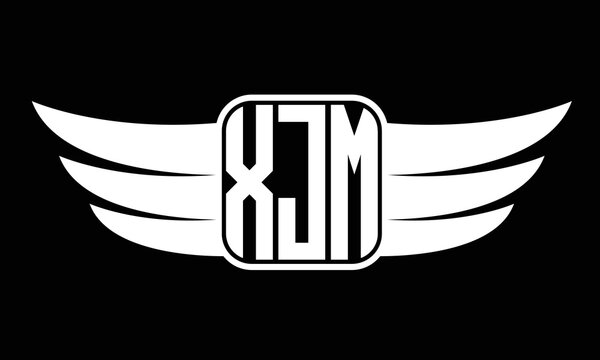 XJM three-letter Wing logo design. flying Vector template