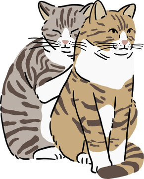 Premium Vector  Two cats sit together in an embrace gray and red cat