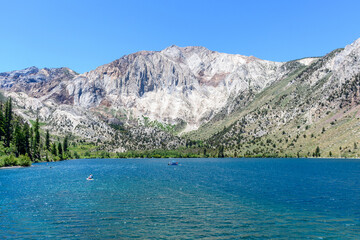 Scenic summer view of Convict Lake surrounded by Sierra Nevada mountains in Mono Lake County,...
