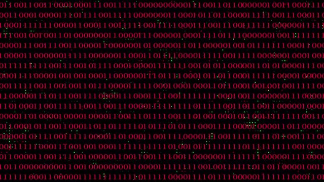 Looping animation of a close-up screen with green binary code data.