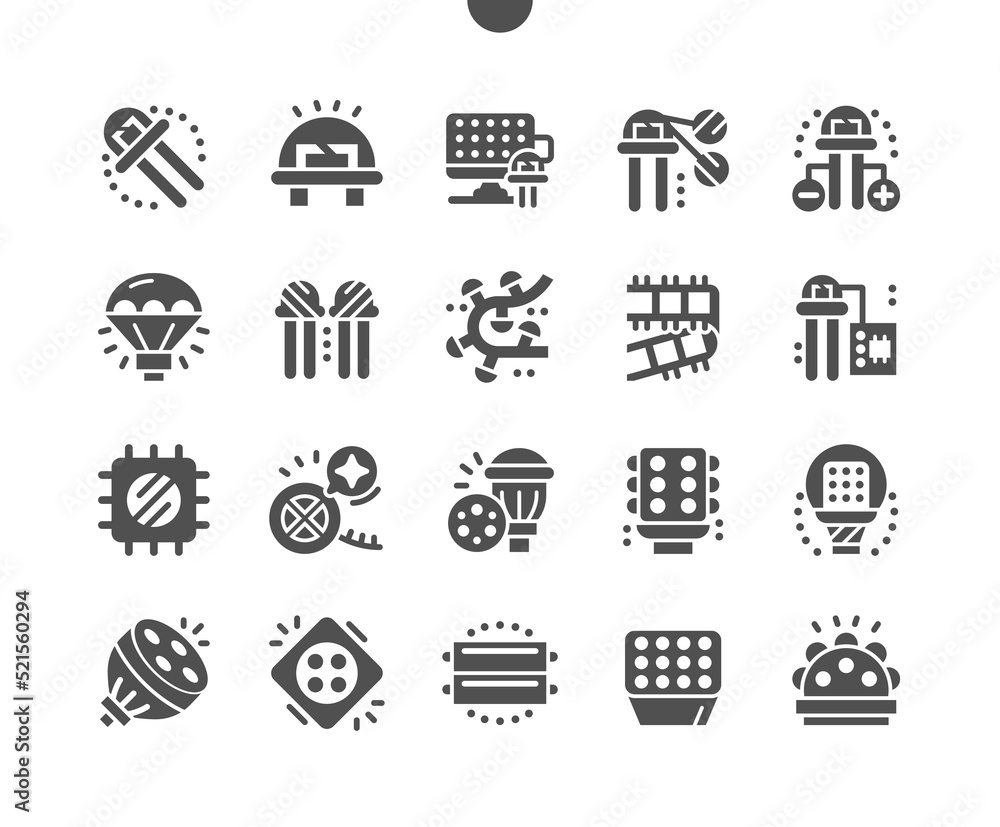 Poster light-emitting diode. led light. led illuminations. anode and cathode. led lamp. vector solid icons.