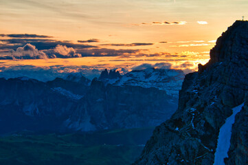 Sunset over Hochweiler from Rifugio Lagazuoi, Dolomites, Italy