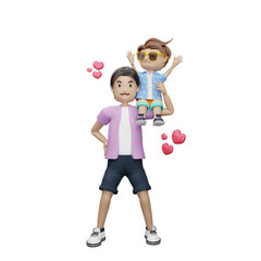 3d rendering daddy and son character illustration