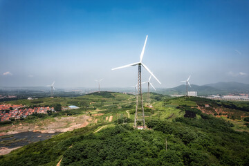 Aerial photography outdoor farmland wind turbine