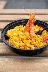 A view of a bowl of jambalaya.