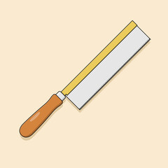 Hand Saw Scissors Vector Icon Illustration with Outline for Design Element, Clip Art, Web, Landing page, Sticker, Banner. Flat Cartoon Style