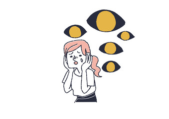 人の目を気にしすぎてしまう女性　精神面での回復や治療の段階ごとのイラスト