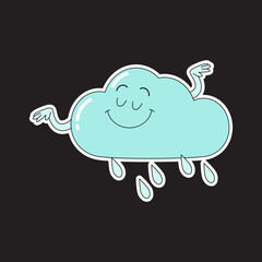 Funny smiling cloud sticker in retro comic book style. Cartoon vector character.
