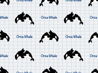 Whale cartoon character seamless pattern on white background.  Pixel style © Eakkarach