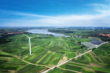 Fototapeta na wymiar Aerial photography outdoor farmland wind turbine