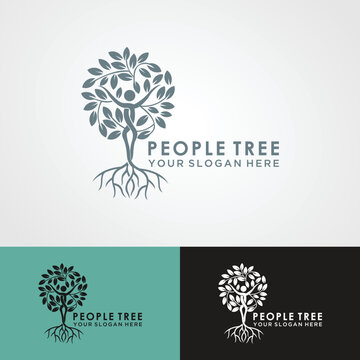 Abstract Human tree logo. Unique Tree Vector illustration with circles and abstract female shapes.le