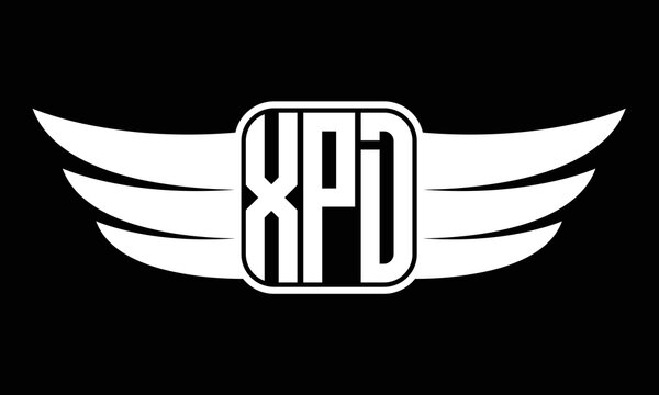 XPD three letter Wing logo design. flying Vector template