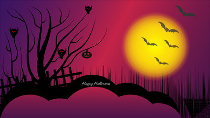 Halloween isolated background, spooky halloween with moon light