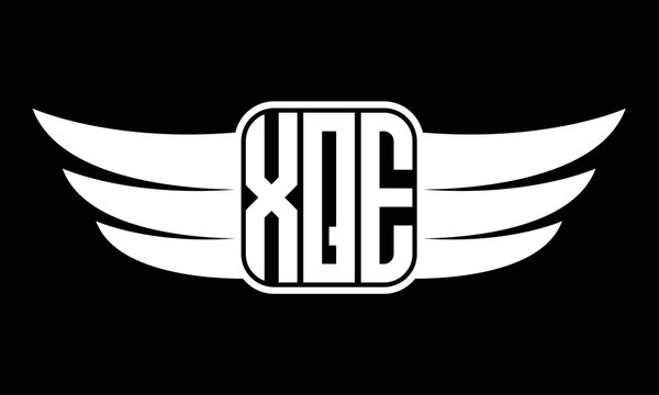 XQE three letter Wing logo design. flying Vector template