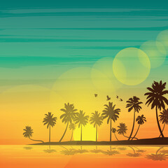 Fototapeta na wymiar Landscape with coconut palm trees at sunset background ,Summer sale silhouette background.