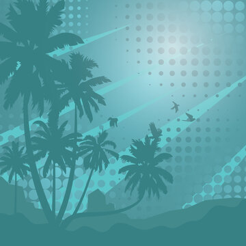 Landscape with coconut palm trees at sunset background ,Summer sale silhouette background.