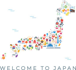 イラスト素材:日本のカラフルアイコン地図（線幅変更可能）	