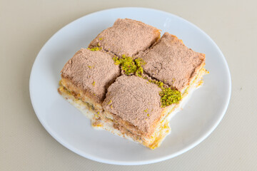 Pistachio baklava. Traditional Middle Eastern Flavors. Traditional Turkish baklava. Local name fistikli baklava