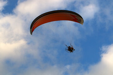 Paragliding in the sky over the Mediterranean Sea.