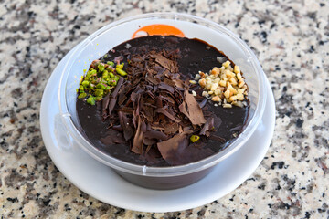 Baked rice pudding turkish milky dessert sutlac, keskul  (Turkish name; firin sutlac)