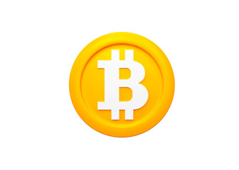 Yellow Bitcoin coin icon. Btc crypto token on white isolated background.3d rendering illustration.