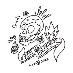 skull tattoo hand drawn illustration design