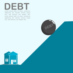 Debt concept. illustration of an iron ball as a debt that rolls towards the house, the concept of a house being confiscated due to debt, a house guarantee debt