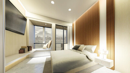 White Golden Luxury Elegant Bedroom Interior Hotel and Apartment