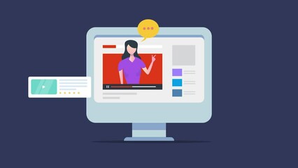 Female video blogger live streaming on social media channel, influencer marketing and online review concept. 
