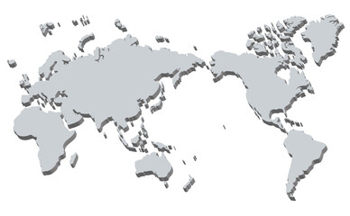 3Dの世界地図、モノクロ、太平洋