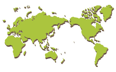 3Dの世界地図、ナチュラルカラー、太平洋