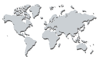 3Dの世界地図、モノクロ、太西洋