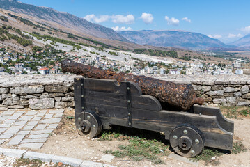 Old Cannon at Gjirokaster castle in Albania - 521569070