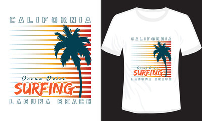 California Ocean Drive Surfing T-shirt Design Vector Illustration