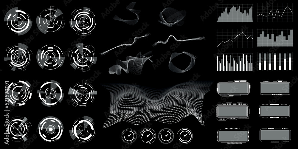 Poster Retro hud frame. Digital futuristic ui game digital forms, 3d future cyberpunk, sci fi infographic with minimal techno abstract hologram box. Waves and charts. Vector design dashboard interface