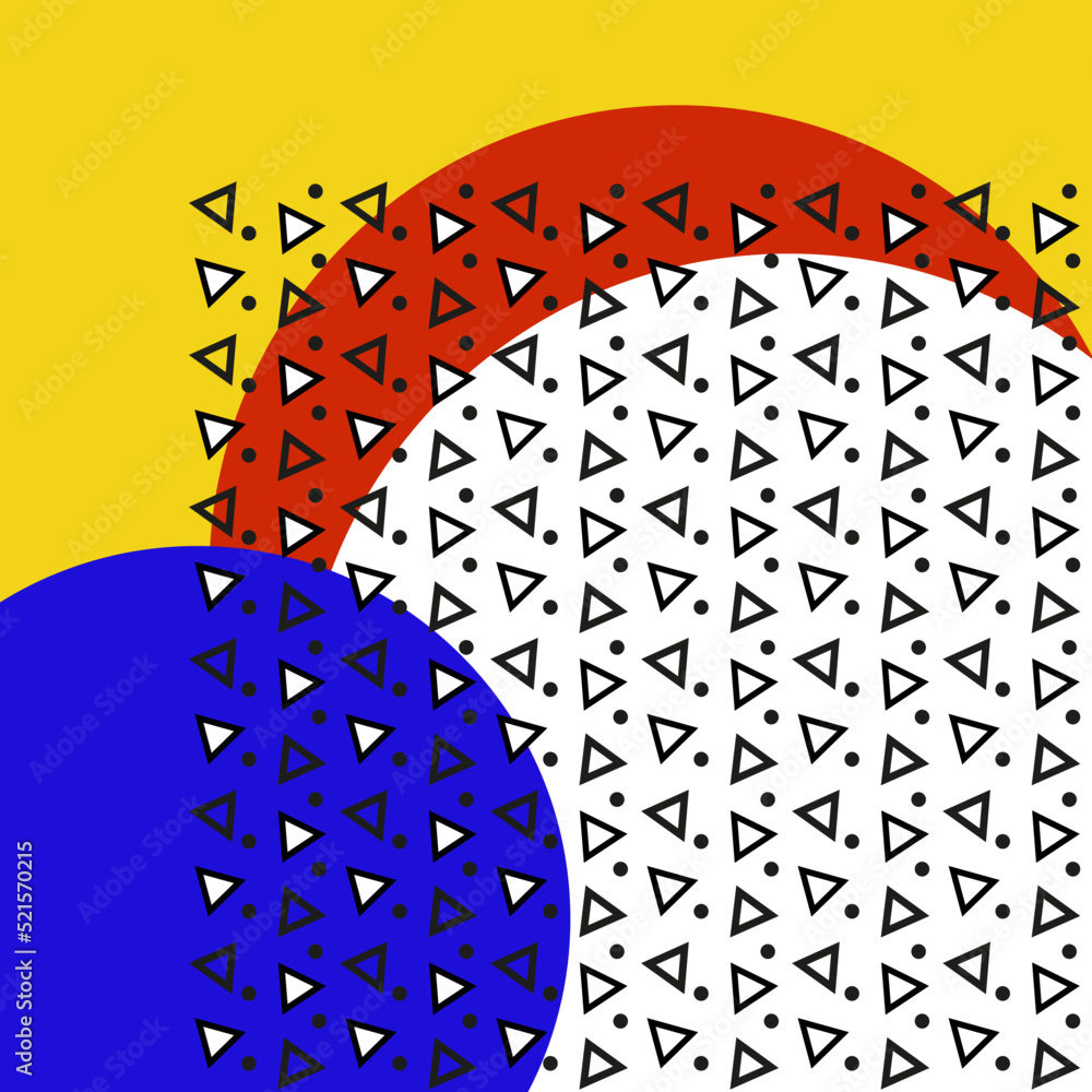 Aufkleber Abstract background. Geometric shapes. Colorful circles and line triangles overlay composition. Minimal bright geometry forms collage. Simple round or polygon figures. Vector backdrop