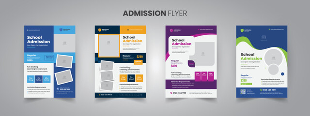 a bundle of 4 templates of a4 flyer, Kids Childrens back to school education admission flyer poster layout,
book cover, leaflet, poster, brochure, template - obrazy, fototapety, plakaty