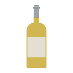 A bottle of white wine in the flat style on a white background