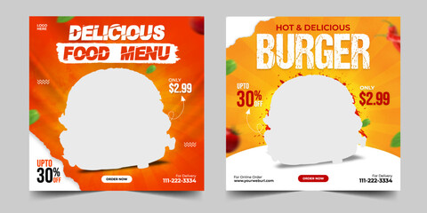 Social media food template, Restaurant social media square banner template for business promotion
