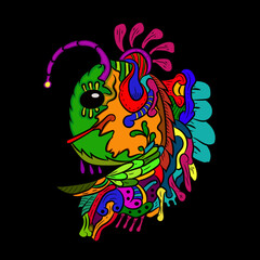 Colorfull vector anglerfish hand drawn doodle ilustration background for poster and shirt desaign