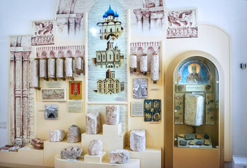 Ancient fragments of stones in the museum, Kremlin, Suzdal - obrazy, fototapety, plakaty