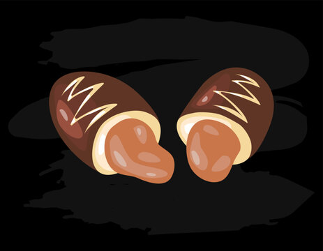 Chocolate candy with caramel filling. Vector illustration on a dark background