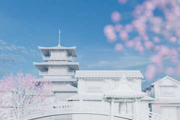 Japan castle and cherry blossom in spring. sakura seasons, Japan or korea architecture.