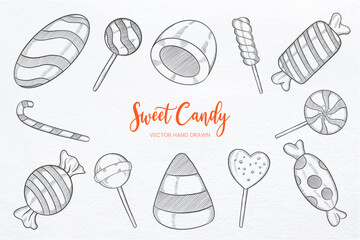 Sweet candy set collection with hand drawn sketch vector