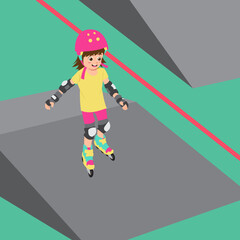 Cute Girl Roller Skating At A Skate Park