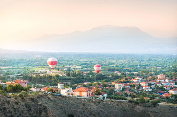 Hot air balloon trip over White Mountain, Pamukkale, Turkey