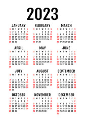 English simple calendar template 2023. Vector vertical wall or pocket calender