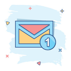 Vector cartoon email envelope message icon in comic style. Mail sign illustration pictogram. Envelope business splash effect concept.