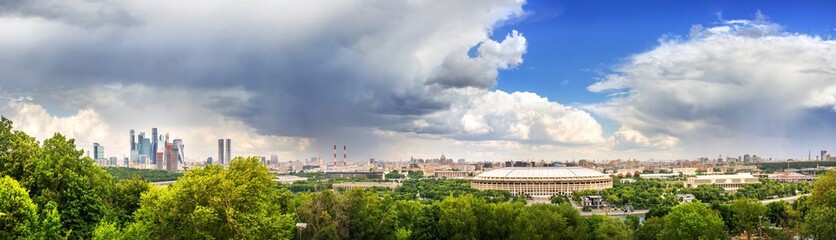 Observation deck and view of the skyscrapers of Moscow City and Luzhniki, Vorobyovy Gory, Moscow