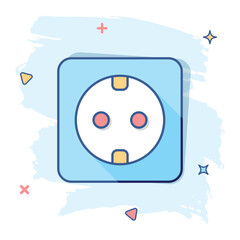 Vector cartoon extension cord sign icon in comic style. Electric power socket sign illustration pictogram. Power socket business splash effect concept.